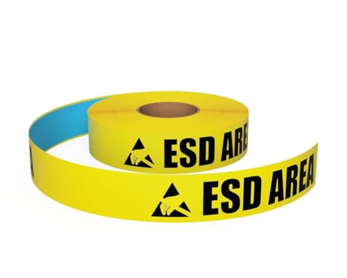 Inline Industrial, 5S Floor Marking Tape, Electrostatic Discharge Safety (ESD) (ESD Area Text w/Hazard Symbol, Yellow, 2") - color: Yellow, size: 2", style: "ESD AREA" Text w/ Hazard Symbol