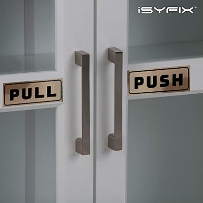 iSYFIX Push Pull Stickers Sign, 5x2 Inch, 2 Pack, Black/Brushed Gold - color: Black / Brushed Gold, size: Horizontal 2x5