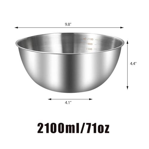Stainless Steel Mixing Bowls Set of 2, 2.22 Qt with Measurement Marks, Dishwasher Safe, Stackable, for Baking, Salad, and Meal Prep
