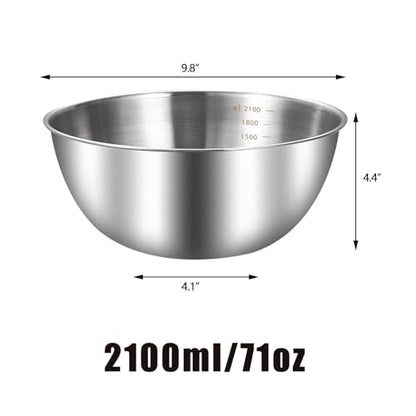Stainless Steel Mixing Bowls Set of 2, 2.22 Qt with Measurement Marks, Dishwasher Safe, Stackable, for Baking, Salad, and Meal Prep