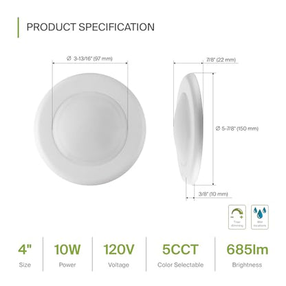 ASD 6 Pack LED Disk Lights 4 Inch, 5CCT Flush Mount Ceiling Light Fixture - color: White, size: 6 Pack