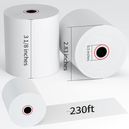 3 1/8 x 230ft Thermal Receipt Paper Rolls 5 Rolls - 48 GSM - size: 3 1/8" x 230'