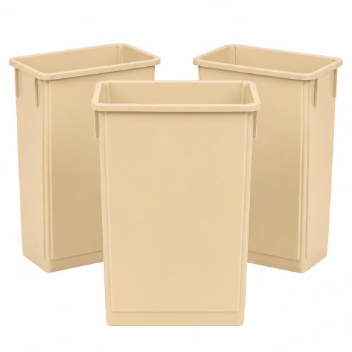 23 Gallon Slim Jim Rectangular Beige Trash Can | 3 Pack - color: Beige