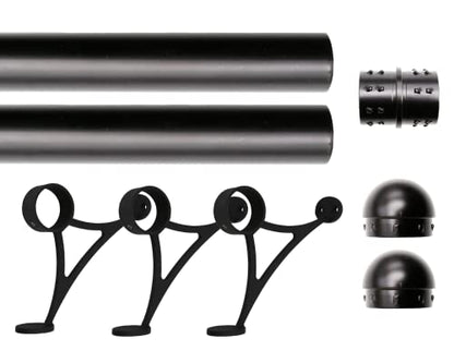8 ft Stainless Steel Bar Foot Rail Kit, 2" OD 304 Stainless Tubing Set with Combination Brackets, End Caps & Internal Connector, Matte Black Finish Heavy Duty Footrest for Home Bar, Pub & Restaurant - size: 8 ft (48 in x 2), style: Domed End Cap