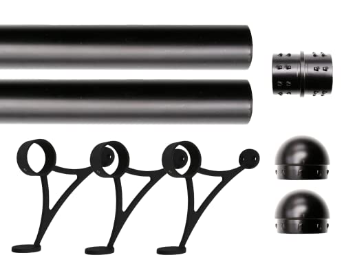 8 ft Stainless Steel Bar Foot Rail Kit, 2" OD 304 Stainless Tubing Set with Combination Brackets, End Caps & Internal Connector, Matte Black Finish Heavy Duty Footrest for Home Bar, Pub & Restaurant - size: 8 ft (48 in x 2), style: Domed End Cap
