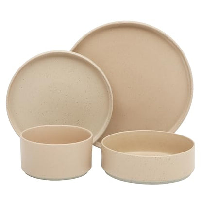 Gibson Elite Tatum Premium Porcelain Matte Reactive Glaze 16-Piece (Service for 4) Plates and Bolws Stackable Dishes Ceramic Dinnerware - Blush Pink/Taupe - color: Earthstone Taupe (Tatum)