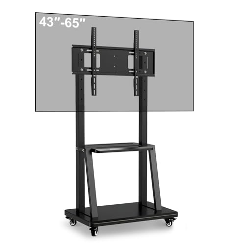 43-65" Height Adjustable Mobile Stand for Smart Boards | with 4 Lockable Wheels & Universal Mount | Versatile Classroom, Home, Office Whiteboard Stand - Heavy-Duty Steel Frame - size: From 40, 49, 55, 65 inches