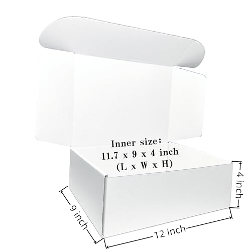 12x9x4 Inches White Corrugated Cardboard Shipping Boxes Set of 2 - size: 12x9x4 inch 2 Pack