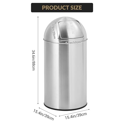 GlowSol Heavy Duty Commercial/Kitchen Trash Can, 70L/18 Gallon Fingerprint-Proof, Stainless Steel Garbage Can with Push Lid, Waste Bin with Removable Inner Bucket for Supermarket Commercial Use