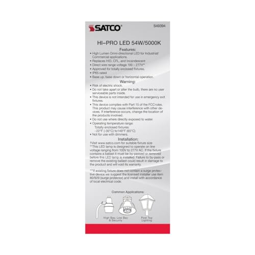 Satco S49394-54W LED HID Replacement High Lumen Corn Cob Bulbs, 2 Pack