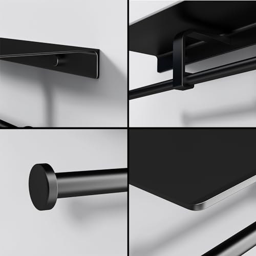 Danpoo Matte Black Toilet Paper Holder with Shelf, Wall-Mounted Bathroom Organizer, Double Roll - color: Black