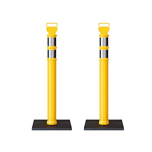 Trafford Industrial Set of 2 45" Delineator Posts with Removable 10lb Rubber Base, Reflective Collars - Yellow - color: Yellow