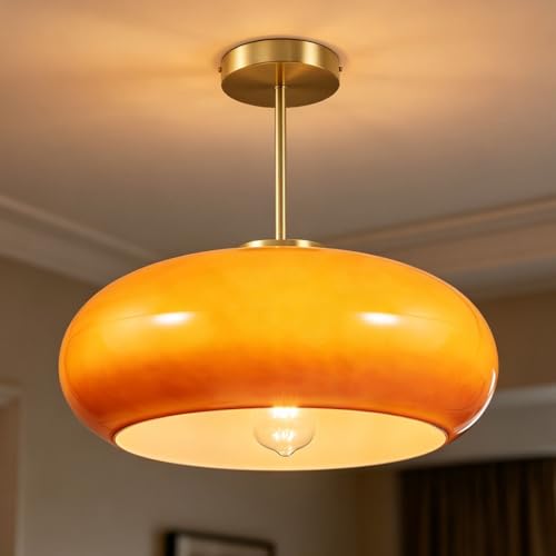 Large Glass Semi Flush Mount Ceiling Light 15.7″Dome Orange Shade - color: 15.7″-Orange