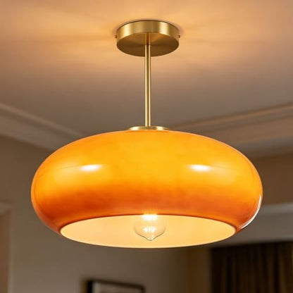 Large Glass Semi Flush Mount Ceiling Light 15.7″Dome Orange Shade - color: 15.7″-Orange
