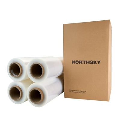 NorthSky Plastic Wrap Stretch Film - Industrial Strength up to 600% Stretch 20 Microns Clear Durable Adhering Packing Moving Heavy Duty Shrink Film Box of 4 (60 Gauge, 18'' x 1500') - size: 18'' x 1500', style: 60 Gauge