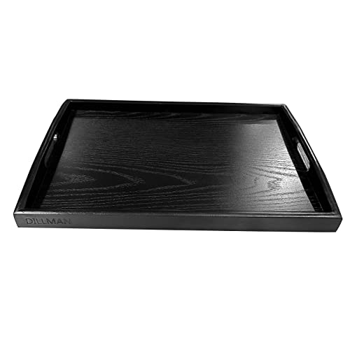 DILLMAN Serving Tray Large Black Wood Rectangle Food Tray Butler Tray Breakfast Tray with Handles (Small) - size: 15.4" x 11.4" x 1.6"