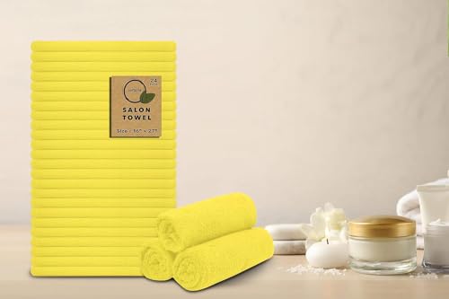 Salon Towels – Pack of 24 (16"x27") 100% Cotton Ring Spun (Not Bleach Proof) Ultra Soft, Highly Absorbent Hand Towels – Bulk for Spa, Gym & Salon (Yellow) - color: Yellow