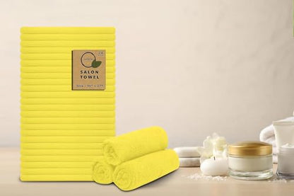 Salon Towels – Pack of 24 (16"x27") 100% Cotton Ring Spun (Not Bleach Proof) Ultra Soft, Highly Absorbent Hand Towels – Bulk for Spa, Gym & Salon (Yellow) - color: Yellow