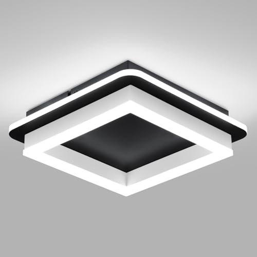CANEOE Black Led Hallway Light Fixtures 6000K Cold White LED Modern Ceiling Light Fixtures Acrylic Square Flush Mount Ceiling Lamp for Bedroom Kitchen Bathroom Hallway Ceilings Lighting - color: Black&White, size: 1 Pack