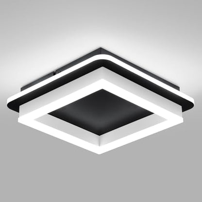CANEOE Black Led Hallway Light Fixtures 6000K Cold White LED Modern Ceiling Light Fixtures Acrylic Square Flush Mount Ceiling Lamp for Bedroom Kitchen Bathroom Hallway Ceilings Lighting - color: Black&White, size: 1 Pack