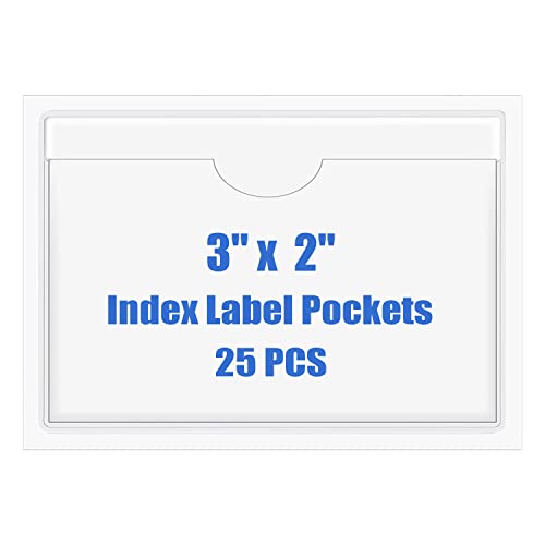 Origin-Joy 25 PCS Self-Adhesive Index Label Pockets, Clear Plastic Peel & Stick Card Holders with Top Open for Loading (3 x 2 inch) - size: 3 x 2 inch, style: Horizontal