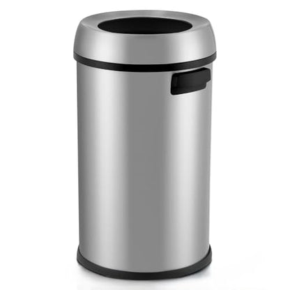 GarveeHome 65L/17 Gal Commercial Trash Can, Round Open Top Waste Bin, Large Stainless Steel Garbage Can, Outdoor Trash Bin with Wide Open and Dual Side Handle Design, for Office Bedroom Restaurant - style: Wide Open with Handle