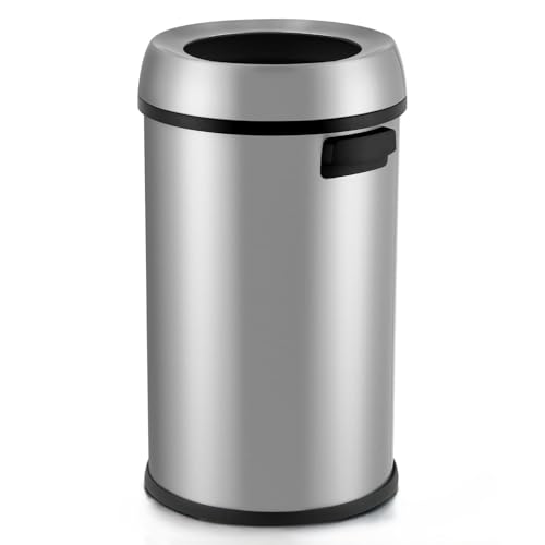 GarveeHome 65L/17 Gal Commercial Trash Can, Round Open Top Waste Bin, Large Stainless Steel Garbage Can, Outdoor Trash Bin with Wide Open and Dual Side Handle Design, for Office Bedroom Restaurant - style: Wide Open with Handle