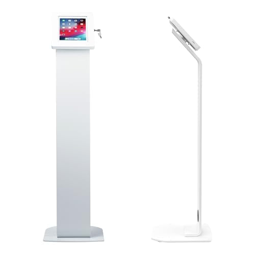 Locking Floor Stand – CTA Premium Locking Support Base Kiosk with Steel Body and Heavy-Duty Locking Enclosure with Keys for iPad Pro 13-inch (M4), iPad Pro 12.9-inch, iPad Air 13-Inch (M3 / M2) - color: White, size: Large Size Tablets, style: Key Lock Enc
