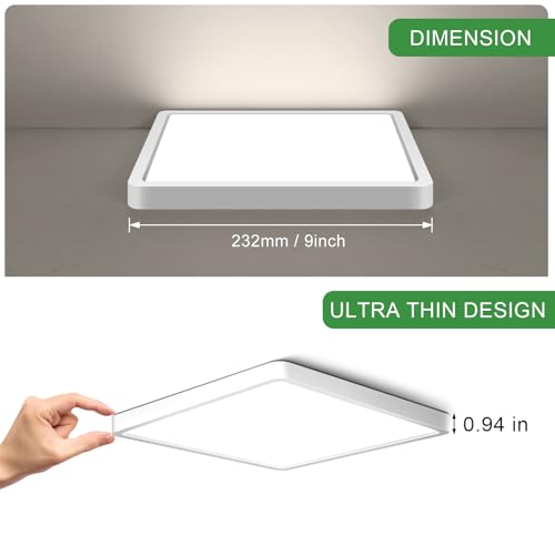 9Inch 18W Square LED Ceiling Light Fixtures Flush Mount, 4000K Natural White LED Ceiling Lamp, Surface Mount Modern Ceiling Lights, Slim Flat Panel Lighting for Bedroom, Kitchen, Bathroom Etc. - color: Natural White, size: 9 inch White