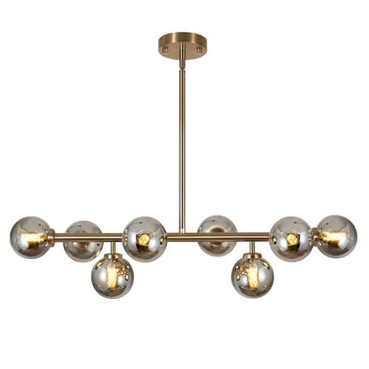 Sputnik Chandelier Gold Pendant Linear Light Modern Mid Century Light Fixture Grey Globe Shade for Dining Living Room Kitchen Island 8-Light - color: Grey-31in