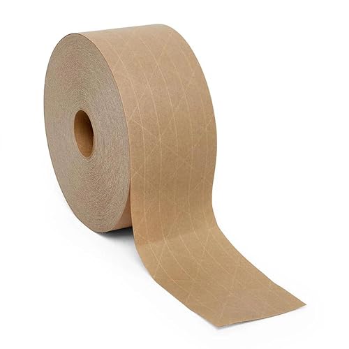 Neo-Pure Reinforced Kraft Gum Tape Grade 240 72mm x 1000 ft Water Activated Natural Brown Heavy Duty Carton Sealing Shipping Tape (Kraft, 1 Roll)