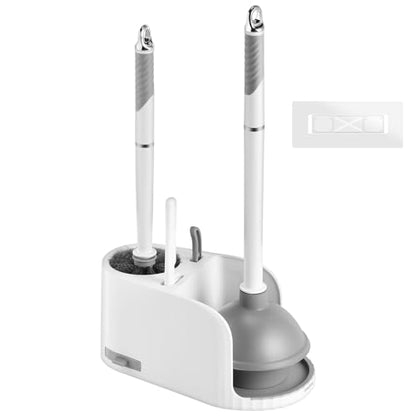 Toilet Brush and Plunger Set 4 in 1 Toilet Brush and Holder with Crevice Cleaning Brush and Clip Deep Cleaning, Wall Mounted Home Bathroom Cleaning Tool Combo （Gray 1）