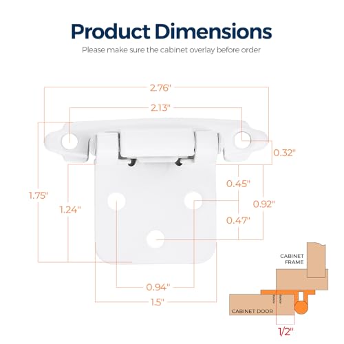 Ravinte White Cabinet Hinges, 1/2 Inch Overlay, 20 Pack (10 Pairs) - color: White