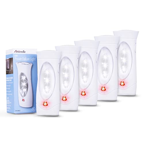 Amerelle LED Emergency Lights For Home Power Failure, 5 Pack - Triple Function Power Failure Light and Plug In Flashlight Combo, With Rechargeable Battery - Be Snow Storm & Hurricane Ready (71134)