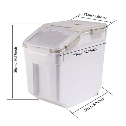 2 Pack Rice Storage Container 25 lbs, Airtight Flour Storage Containers with Lid and Wheels, Measuring Cup & Scoop, BPA Free, Bulk Food Dispenser for Sugar, Grain, Cereal, Dog Food (Grey) - color: 2Pcs 25LB Grey