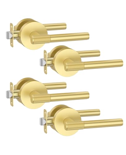Asidrama 4 Pack Brushed Gold Passage Interior Door Handles - color: Brushed Gold, size: Passage, style: 4pack