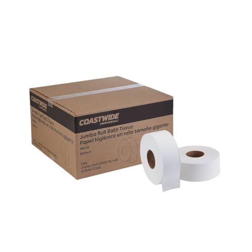 Coastwide Professional Jumbo Toilet Paper, 1-Ply, White, 12 Rolls - size: 12 Count (Pack of 1), style: 2,000 ft.