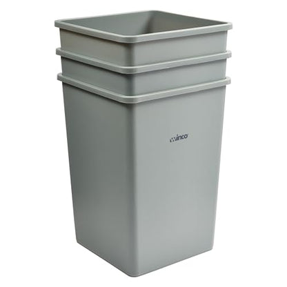 Winco 35 Gallon Gray Commercial Square Plastic Trash Can - color: Gray, size: 35 Gallon