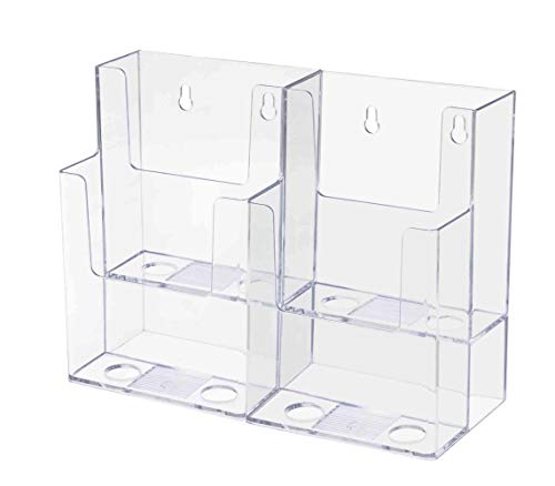 Marketing Holders 6 Pack Brochure Holder with Hardware for 4" Trifolds or Rack Cards Bin Clear Acrylic Flyers Caddy for Counters Space Saving Organizing Caddy for Welcome Centers and Schools - color: 4 Pocket 2 Tier