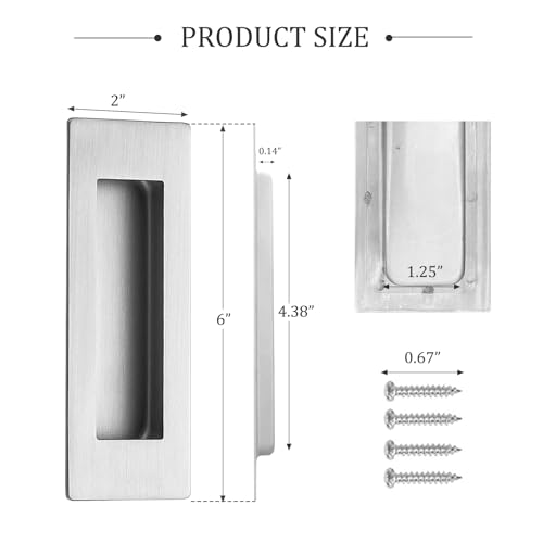 Pocket Door Pull and Edge Pull Set Brushed Nickel, 6Inch Handles Hardware Latch,Recessed Finger Flush Pulls,for Closet,Sliding,Barn Door - color: Sliver, size: 6Inch-A