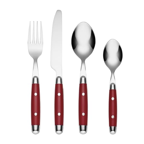 Cambridge Jubilee Red 16-Piece 18/0 Silverware Set for 4, Flatware - color: Red
