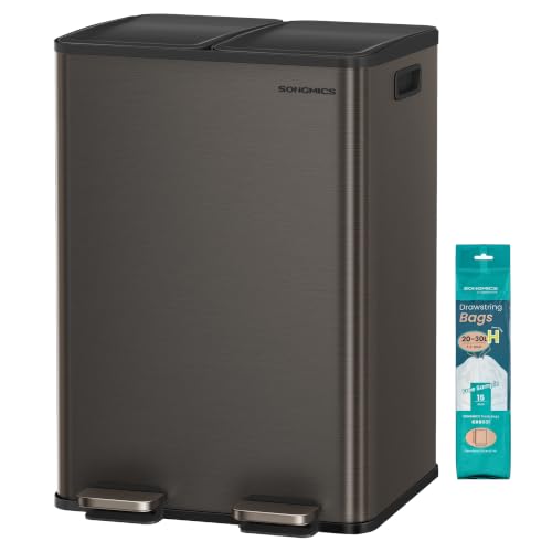 SONGMICS Trash Can, 2 x 8 Gallon (2 x 30 L) Dual-Compartment, Soft-Close - color: Slate Gray, size: 2 x 8 Gallon