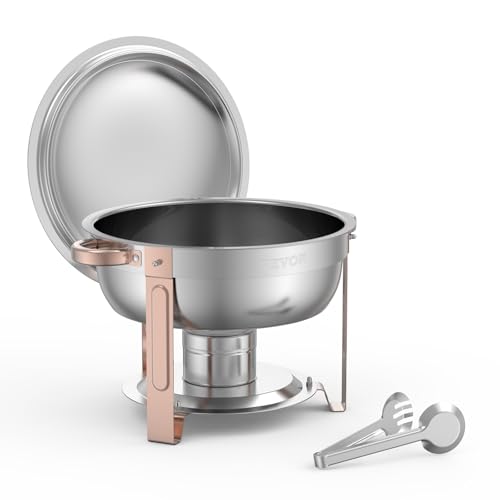 VEVOR Chafing Dish Buffet Set, 5 Qt 4 Pack, Stainless Steel Chafer with 4 Full Size Pans, Round Catering Warmer Server with Lid Water Pan Folding Stand Clip, for Weddings Parties Banquets, Rose Gold - size: 4packs Rose Gold