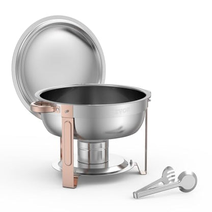 VEVOR Chafing Dish Buffet Set, 5 Qt 4 Pack, Stainless Steel Chafer with 4 Full Size Pans, Round Catering Warmer Server with Lid Water Pan Folding Stand Clip, for Weddings Parties Banquets, Rose Gold - size: 4packs Rose Gold