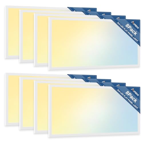 Amico 8 Pack 2x4 LED Flat Panel Light with 3CCT Selectable, 45W, ETL/FCC - size: 8 Pack
