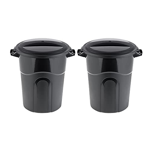 United Solution 20 Gallon Round Waste Container, Black, Easy to Carry Garbage Can with Sturdy Construction, Pass-Through Handles & Attachable Click Lock Lid, Indoor or Outdoor Use, 2-Pack, (TI0087) - color: Black, size: 20 Gallon - 2 Pack, style: Non-Whee