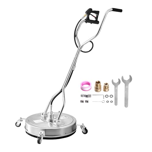 VEVOR 22" Pressure Washer Surface Cleaner, Stainless Steel Pressure Washer Attachments with 4 Wheels, 4500 Max PSI, 3/8 Quick Connector, 2 Spray Nozzles, Dual Handle, for Concrete, Patio, Sidewalk - size: 22 Inch w/ Handle & Wheels