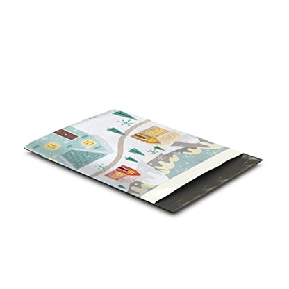 10x13 (100) Winter Village Christmas Designer Poly Mailers Self Sealing Waterproof Shipping Envelopes Holiday Premium Printed Bags For Small Businesses - color: Winter Village, size: 10x13