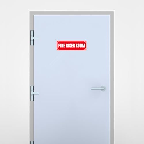 (2 Pack) Fire Riser Room Sign, Self Adhesive Rust Free and Reflective Aluminum Metal Sticker Signs for Wall and Door (9 x 3 inches, Red/White) - color: Red /White