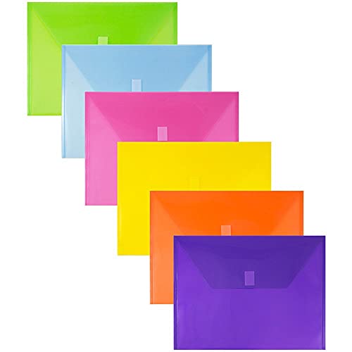 JAM PAPER Plastic Envelopes with Hook & Loop Closure - Letter Booklet - 9 3/4 x 13 - Assorted Colors - 6/Pack - color: Assorted, size: Letter - Pack of 6